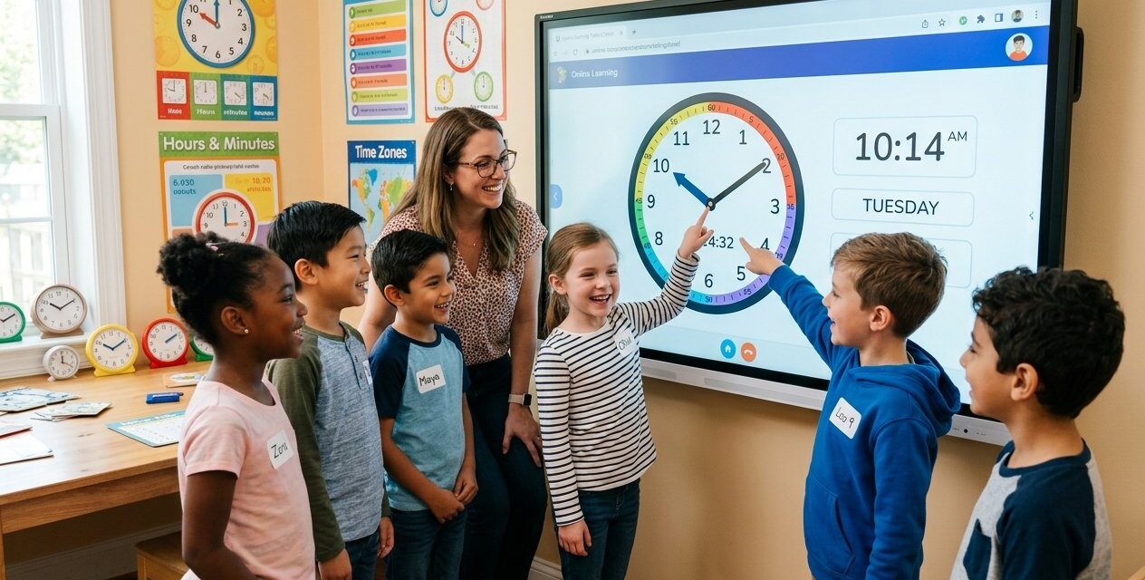 Lær børn klokken med den aktuelle tid online